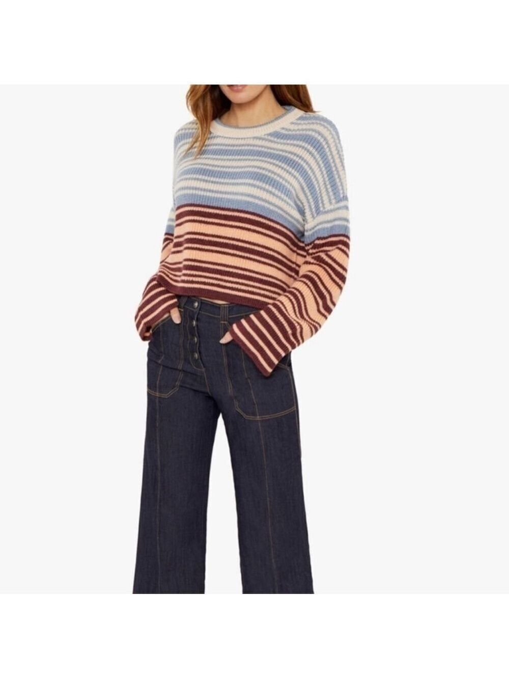 NWT CINQ A SEPT Malia Striped Oversized Pullover Sweater XL